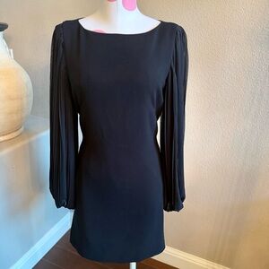 White House Black Market Boat Neck Pleated Long Sleeve Mini Shift Dress, Size 4